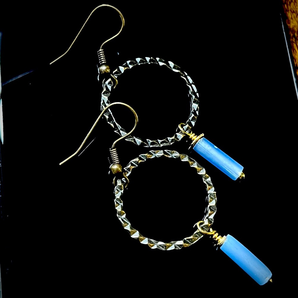 Blue African Fulani Funeral Beads Spike Hammered Hoops Goth Bronze Black Wenchie